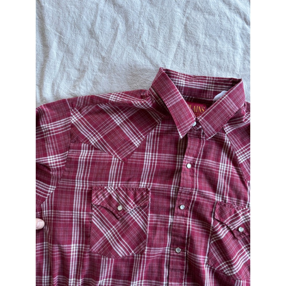 Plains Western Wear Mens XL Red Plaid Pearl Snap Long Sleeve Western Shirt - Picture 2 of 7